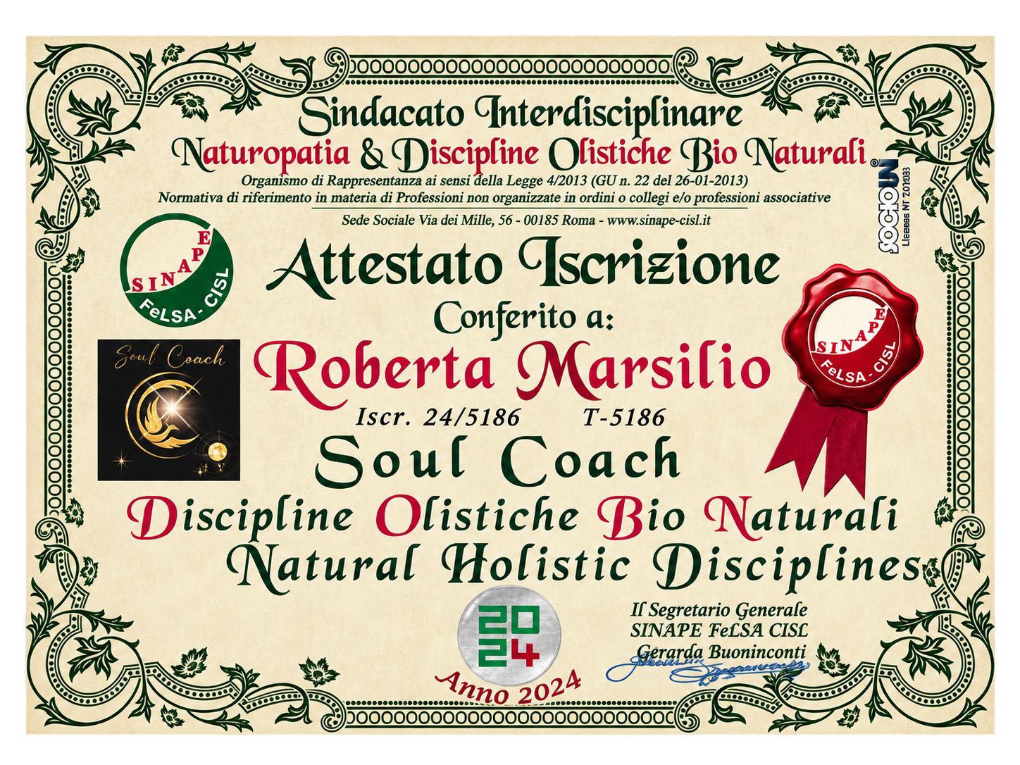 Attestato iscrizione SINAPE 2024