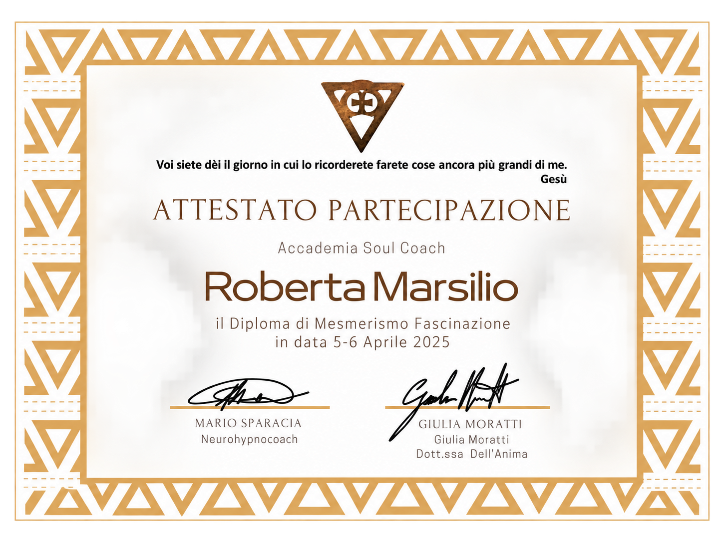 Attestato di partecipazione mesmerismo